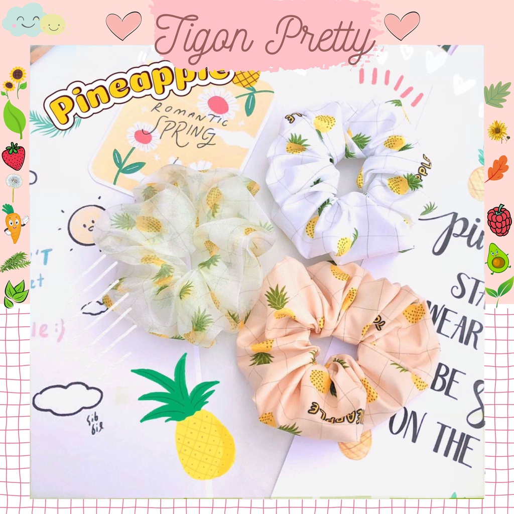 [Ảnh Thật] Cột Tóc Vải Scrunchies Trái Thơm PINEAPPLE KẺ VUÔNG