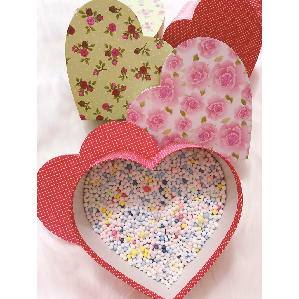 SET HỘP QUÀ TRÁI TIM SIZE LỚN KÈM HẠT XỐP NHIỀU MÀU