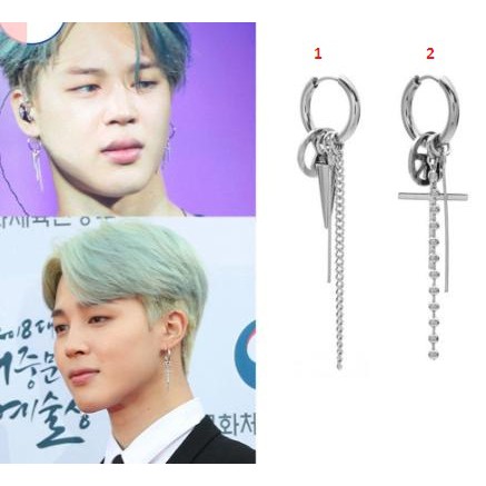 Khuyên tai bằng kim loại phối núm tua phong cách BTS Jimin dùng cho nam và nữ