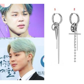 Khuyên tai bằng kim loại phối núm tua phong cách BTS Jimin dùng cho nam và nữ