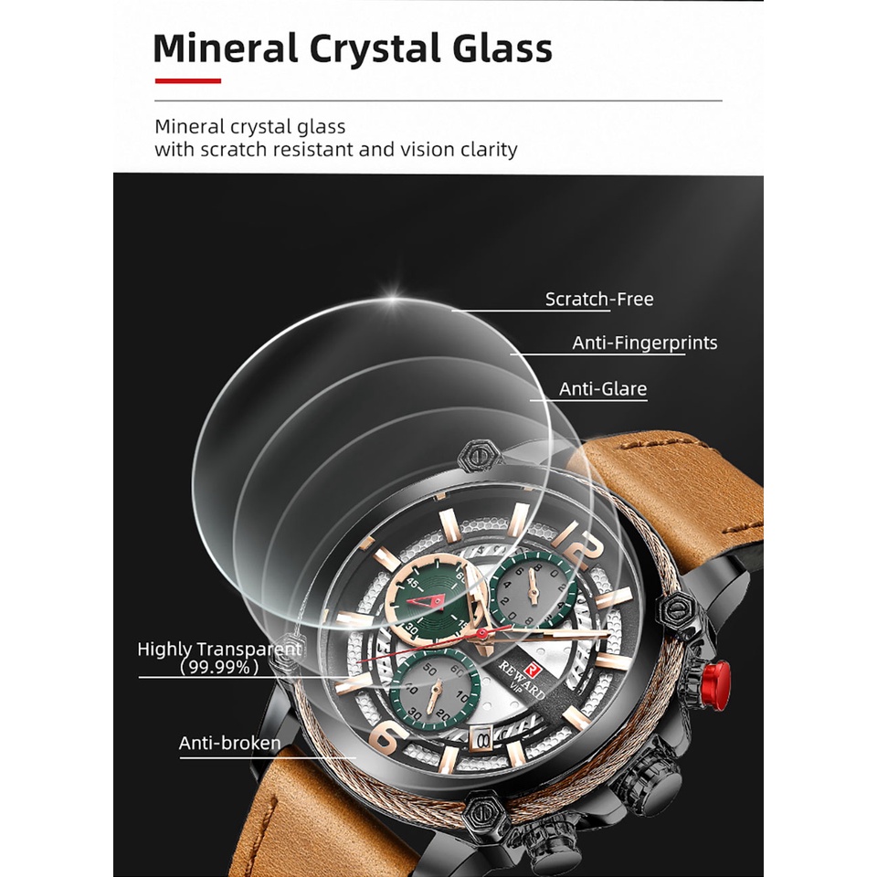 Đồng Hồ Quartz Chống Thấm Nước Với Dây Đeo Da Chronograph