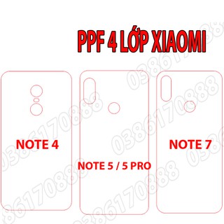 Dán lưng PPF 4 lớp chống va đập cho XIAOMI NOTE 4 / NOTE 5 / 5 PRO / NOTE 7