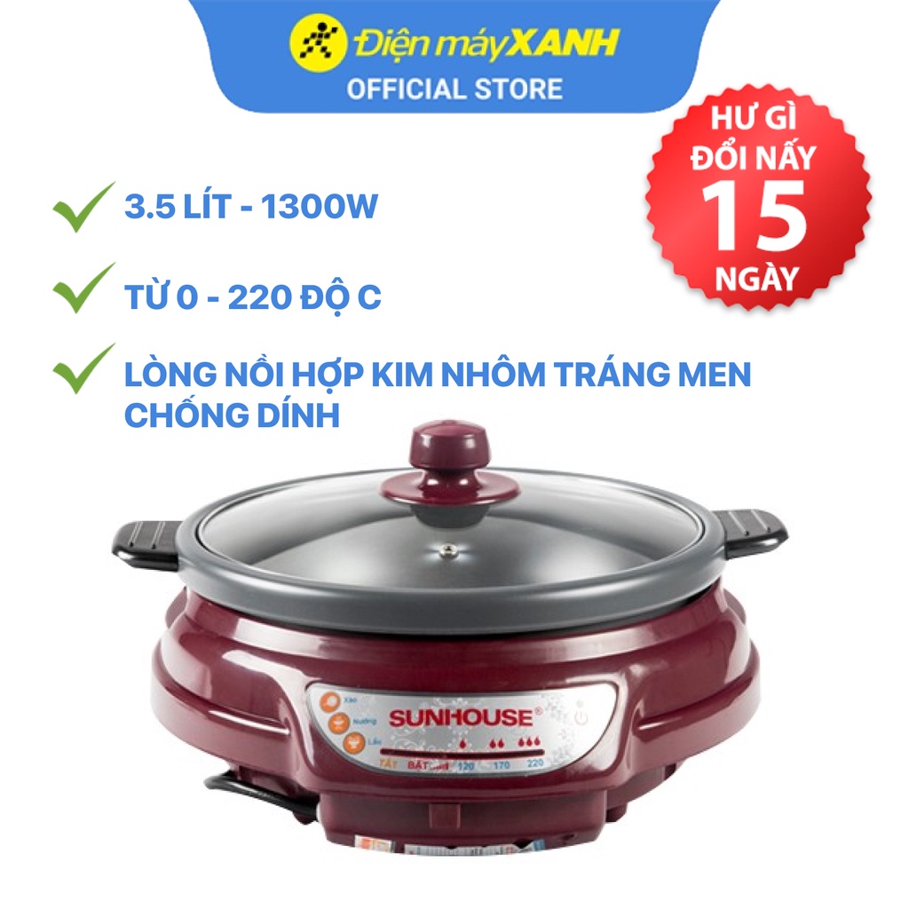 [Mã ELHADEV giảm 4% đơn 300K] Nồi lẩu điện Sunhouse SH-535L Nâu 3.5 lít