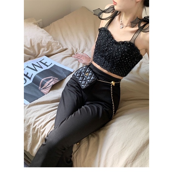 áo 2 dây ren chấm bi nơ vai điệu đà (098#)