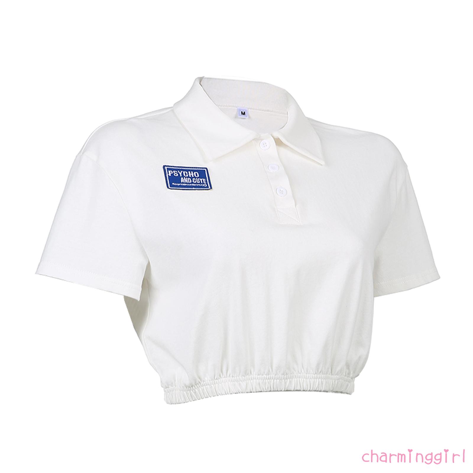 Áo Thun Lửng Ngắn Tay Thêu Chữ Thời Trang Cho Nữ