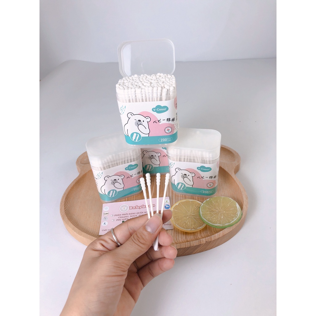 Tăm bông cho bé sơ sinh V-Coool, hộp 200-400 que Babibu - TBV