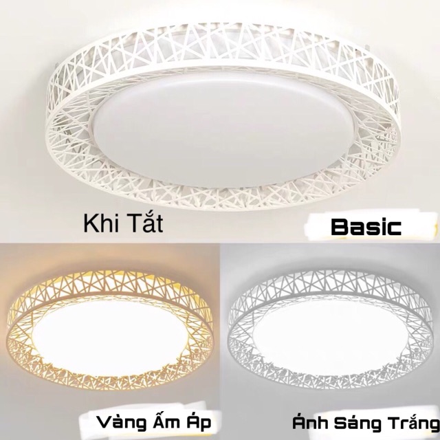 Đèn Trần Hoạ Tiết Tổ Chim , Đèn Mâm Tích Hợp Led Chuyển Màu Vàng Ấm Áp - Ánh Sáng Trắng , Phòng Ngủ Phòng Ăn Phòng Khách