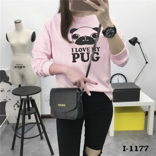 1177 áo thun nữ tay dài in i love my pug
