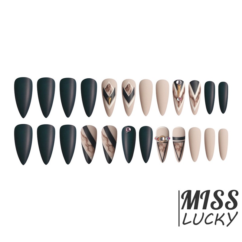 Bộ 24 móng tay giả dáng dài màu xanh dương đậm phong cách thời trang cho phái nữ