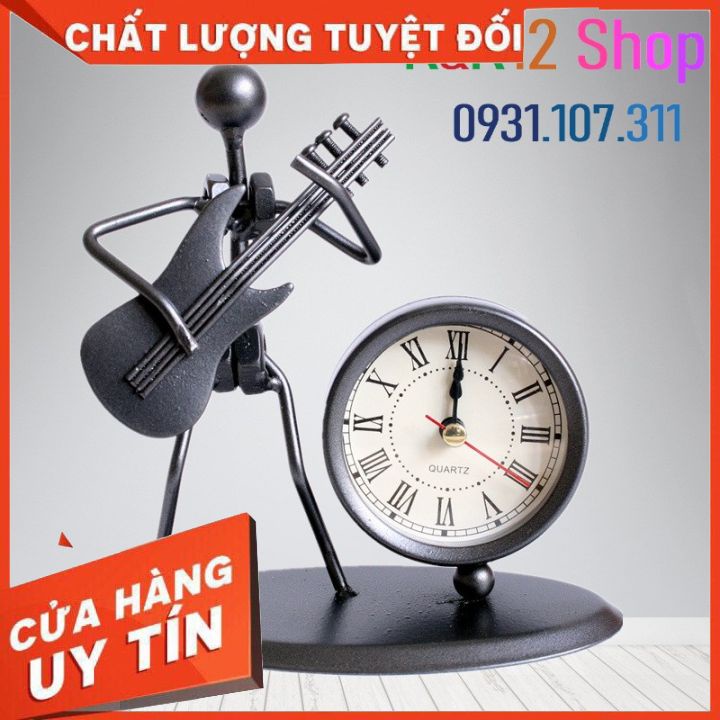 Đồng hồ để bàn sáng tạo. Trang trí để bàn phiên bản nghệ sỹ guitar kết hợp đồng hồ đồ độc đáo. Quà tặng ý nghĩa.