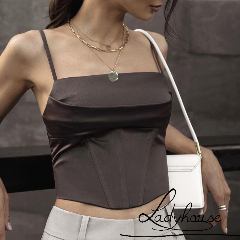 Áo Tank Top Hai Dây Cổ Vuông Vạt Lệch Lưng Dành Cho Nữ