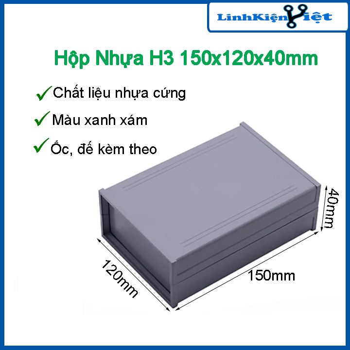 Hộp nhựa kỹ thuật H3 kích thước 150x120x40mm kèm ốc vít