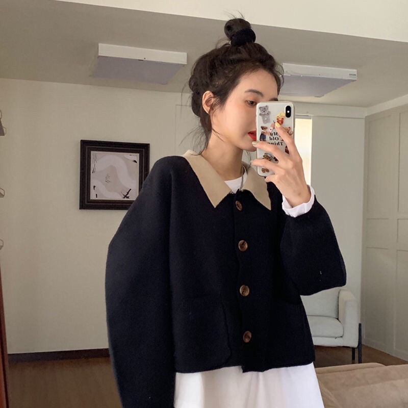 ÁO LEN CARDIGAN CỔ POLO CROPTOP