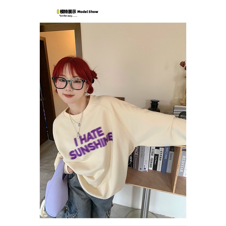 Áo Sweater Tay Bồng Chữ Sun Dáng Rộng Nam Nữ Unisex Cổ Tròn Basic Chất Nỉ Lì