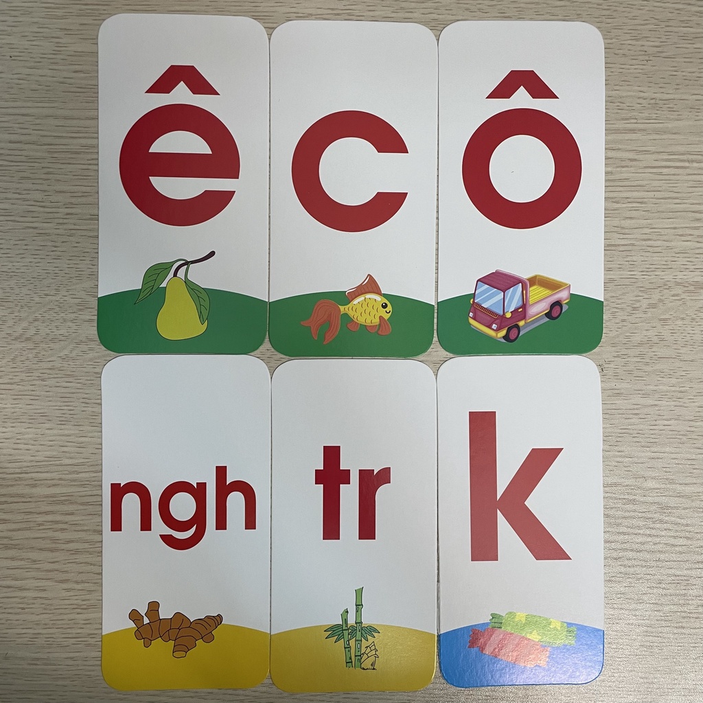 Sách - Flash Card Bộ thẻ học CHỮ CÁI - CHỮ GHÉP có mẫu chữ viết - 29 chữ cái - 11 chữ ghép - 5 dấu thanh (7 x 14 cm)