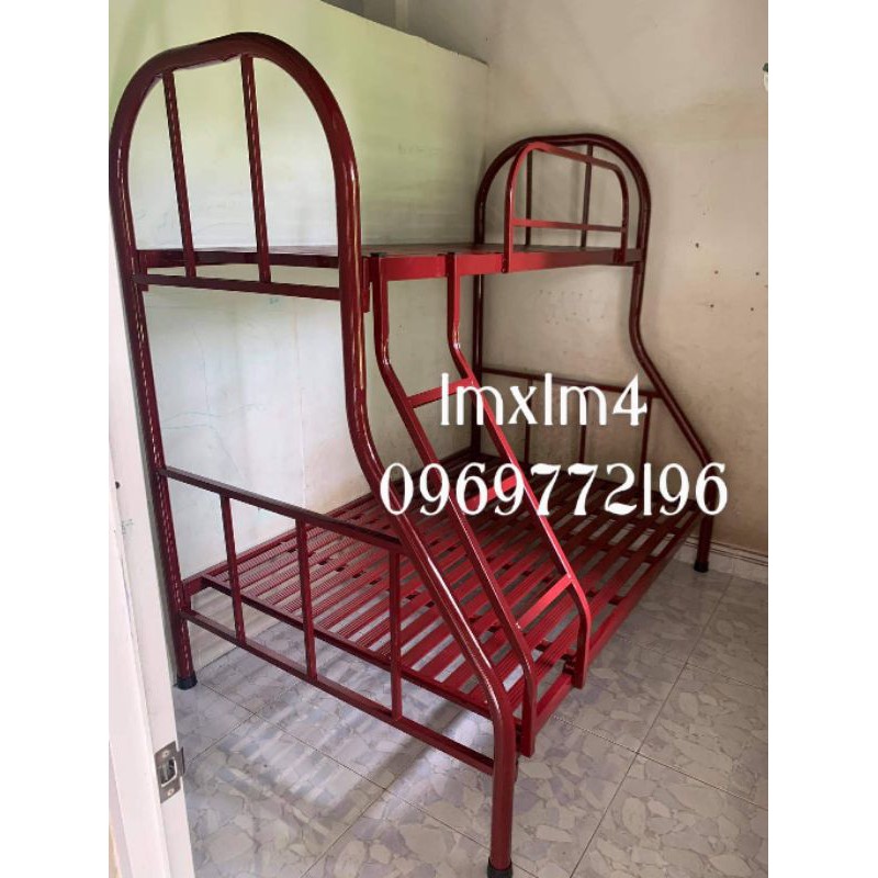 Giường sắt tầng khung tròn lệch trên 1mx2m dưới 1m4x2m màu kem- Bảo hành 12 tháng-Giao hàng miễn phí khu vực Hồ Chí Minh