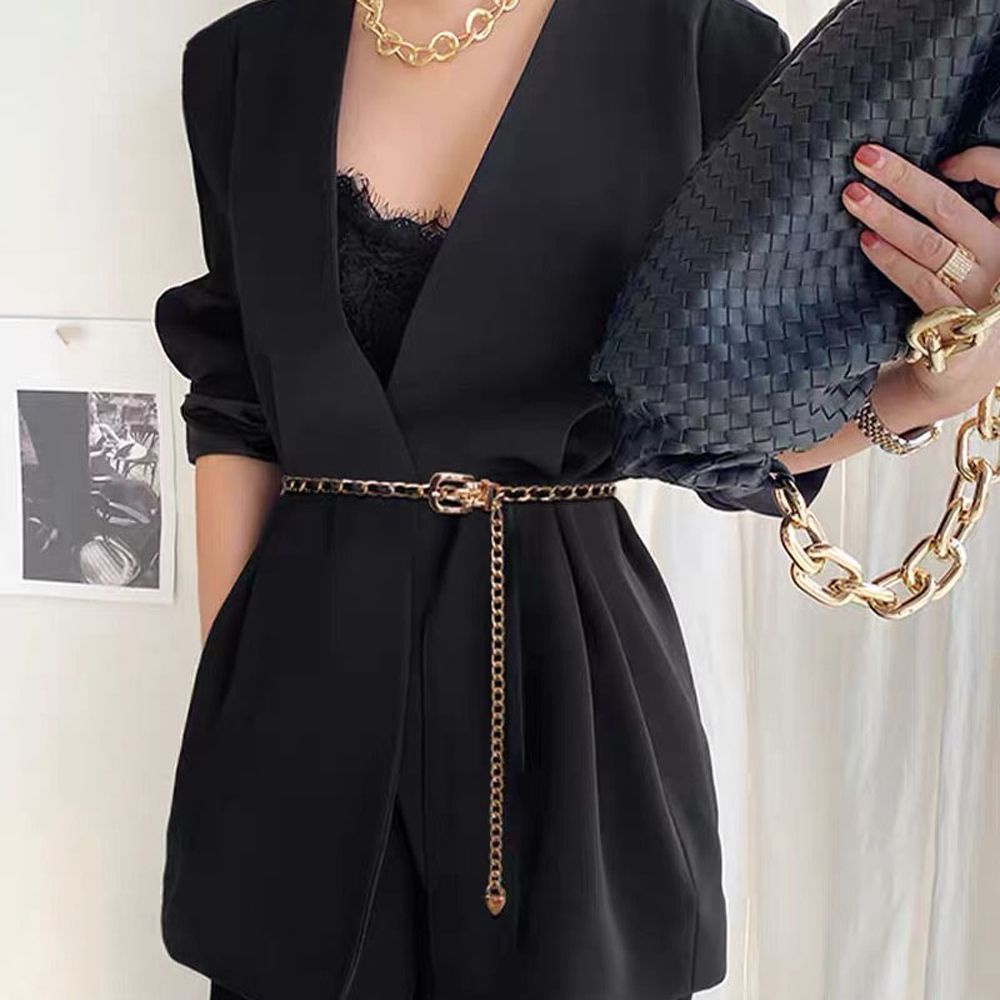 Dây thắt lưng kim loại phối da PU đính tua rua hoa phong cách gothic thời trang dành cho nữ