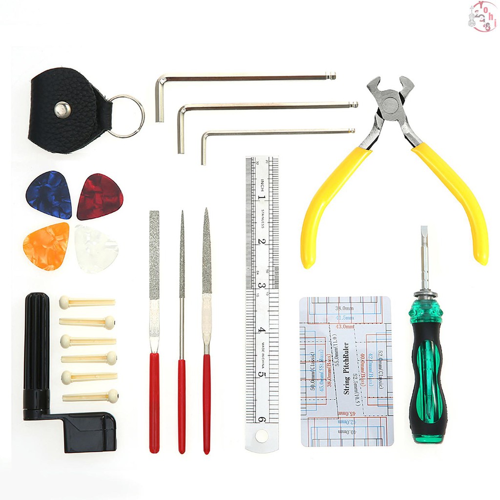 ♫ ammoon Guitar Repairing Maintenance Cleaning Tool Kit Includes String Action Ruler & Gauge Measuring Tool & Hex Wrench