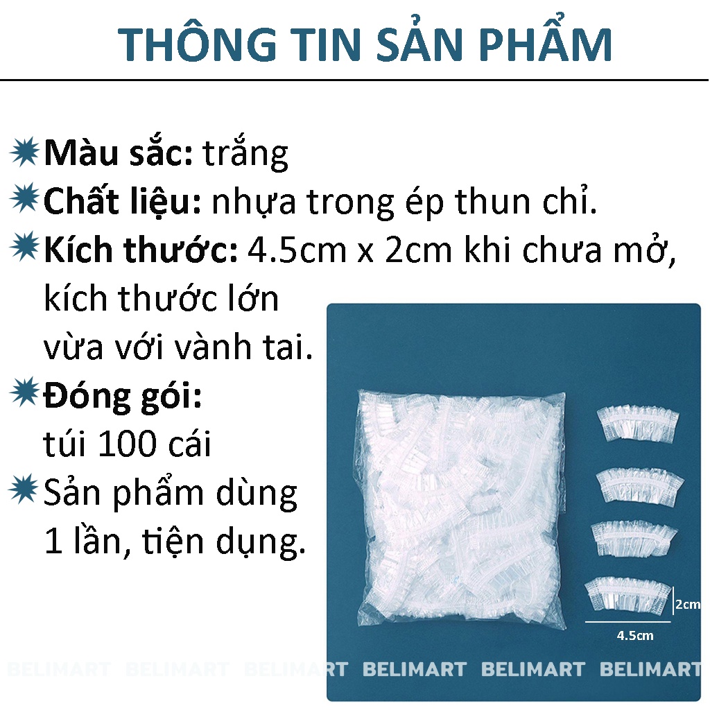 Chụp tai nhuộm tóc dùng 1 lần, bao trùm tai đóng túi 100 cái bảo vệ tai khi tắm hoặc gội đầu, làm tóc Beli V01PK86