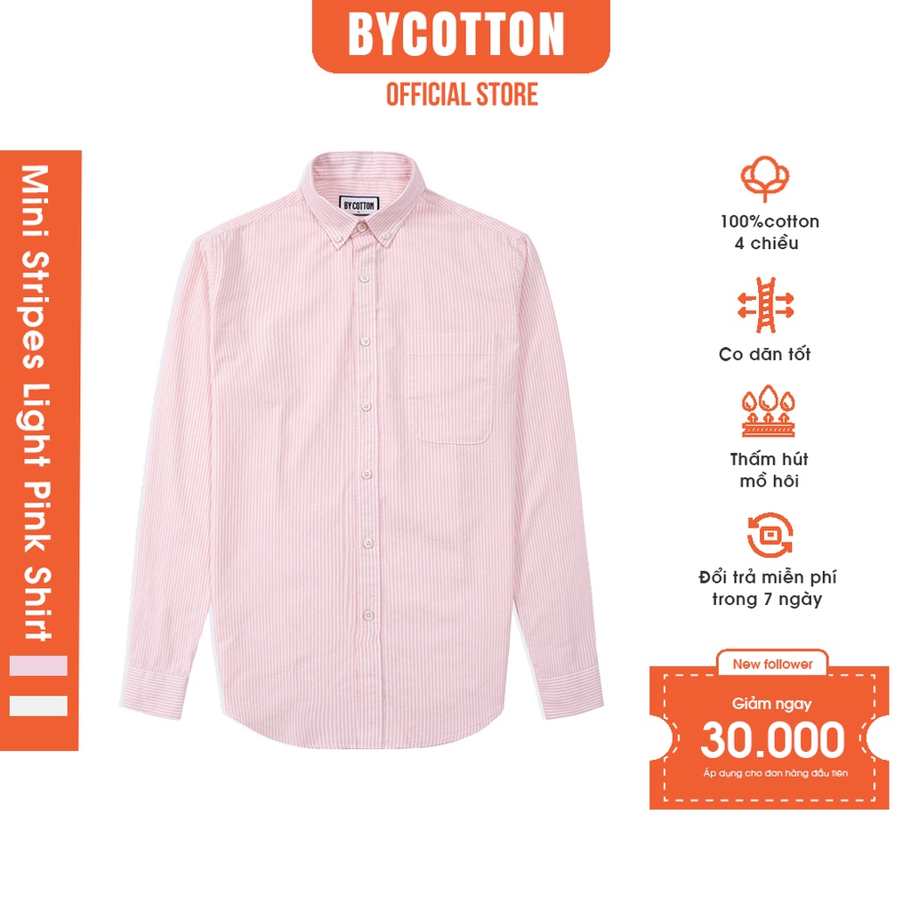 Áo Sơ Mi Nam Dài Tay Hồng Phối Sọc Nhỏ BY COTTON Mini Stripes Oxford Light Pink Shirt
