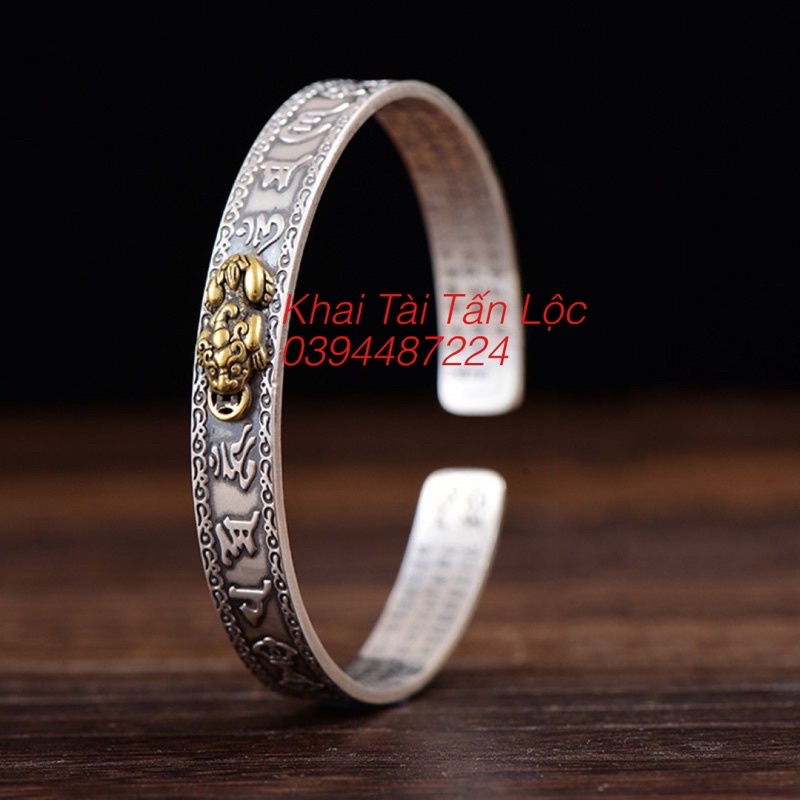 Vòng tay tỳ hưu ôm mani mạ bạc thu hút tài lộc