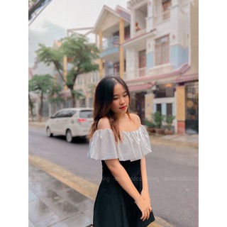 Đầm trễ vai bèo trắng dự tiệc có mút ngực