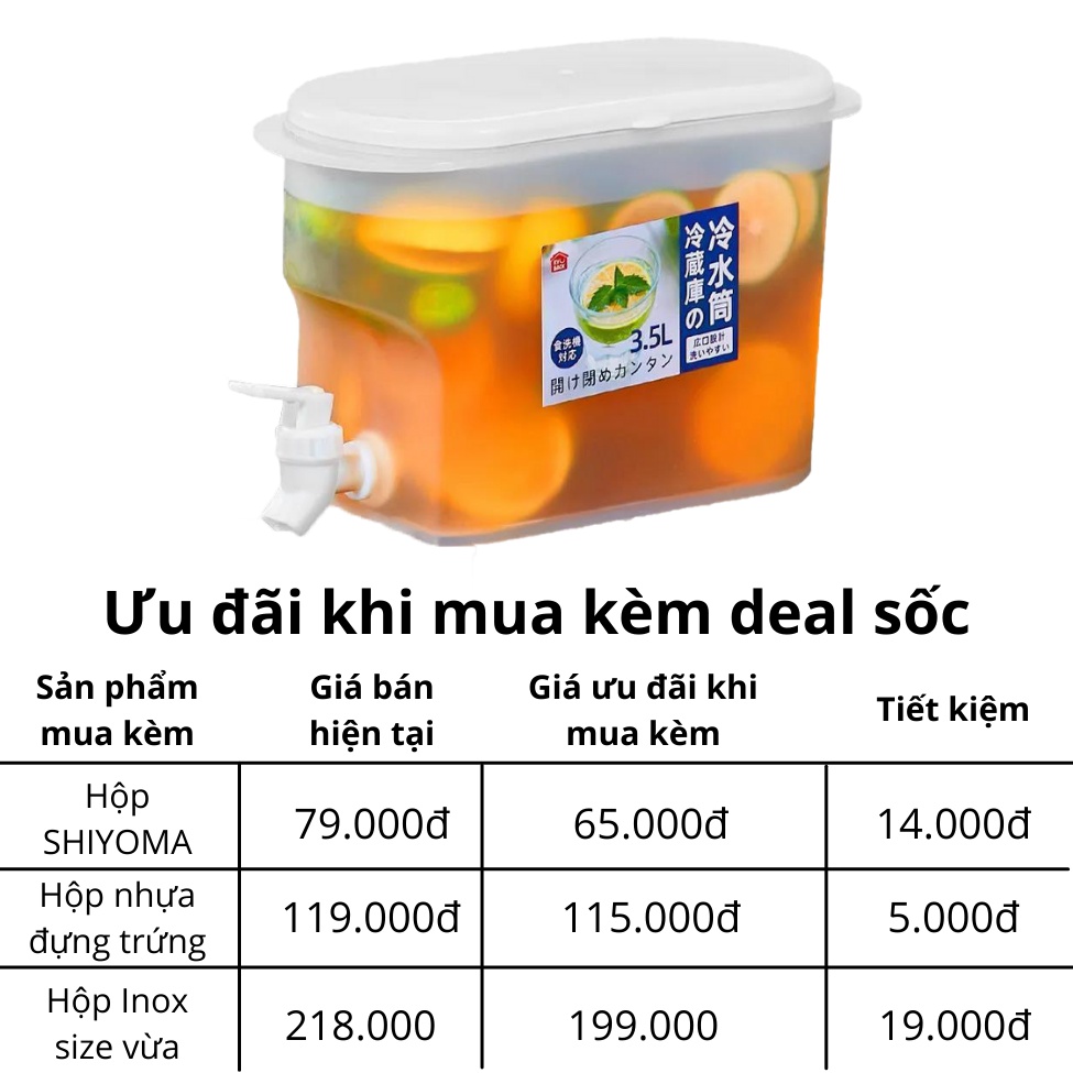 Bình Nhựa Đựng Nước Tủ Lạnh Giữ Nhiệt Có Vòi Trong Suốt Dung Tích 3500ml