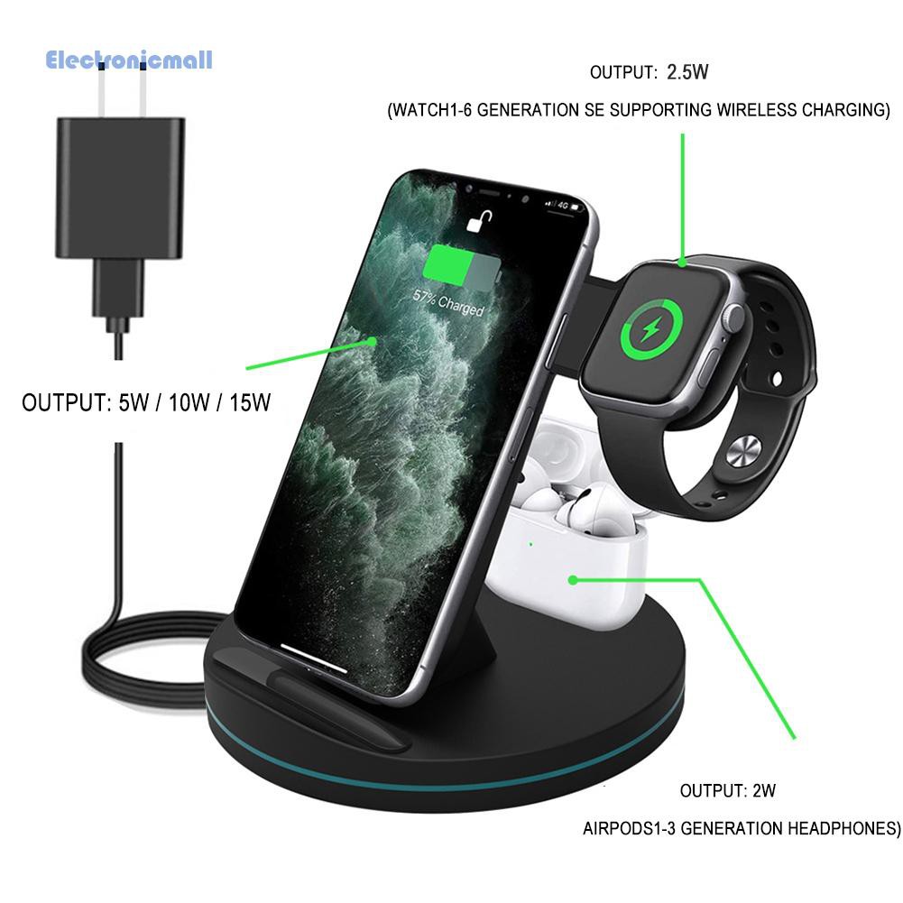 ElectronicMall01 Qi 15W Fast 3 in 1 Wireless Charger Dock Station for iPhone 12 Apple Watch