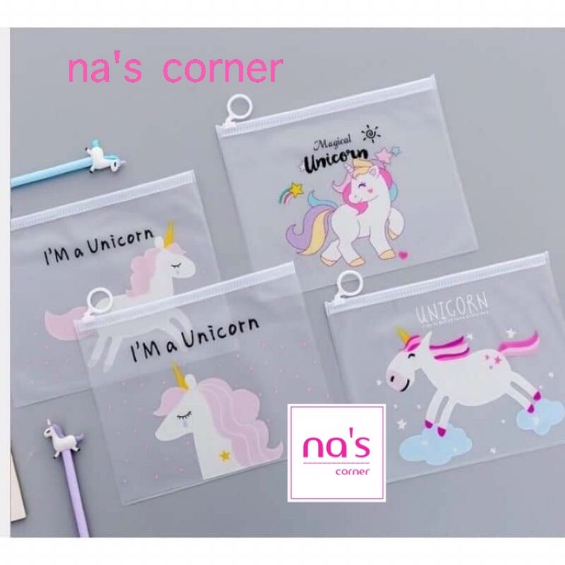 Túi zip ví chống thấm hình ngựa pony Unicorn đựng bút, mỹ phẩm size A5