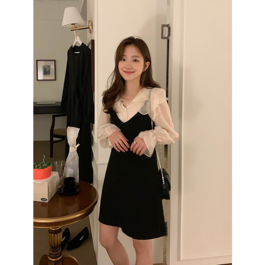 Đầm Dài Tay Phối Bèo Nhún Thời Trang 48955