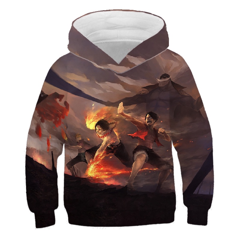 Áo Khoác Hoodie Chui Đầu In Hoạt Hình One Piece 3D Dễ Thương Cho Bé 4-14 Tuổi