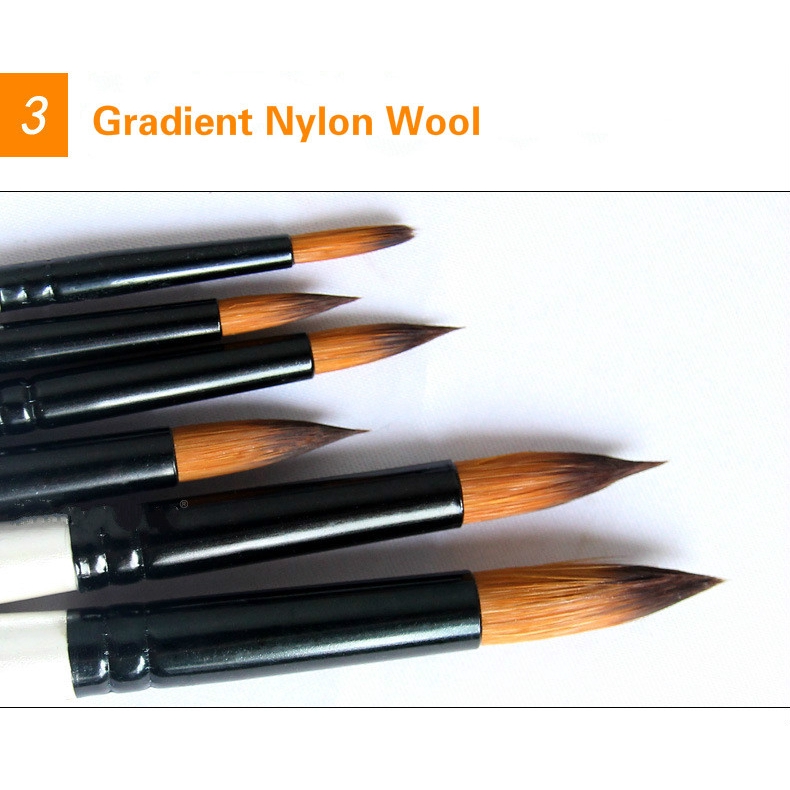 6 pcs Watercolor Gouache Paint Brushes Nylon Hair Wool for Student Painting