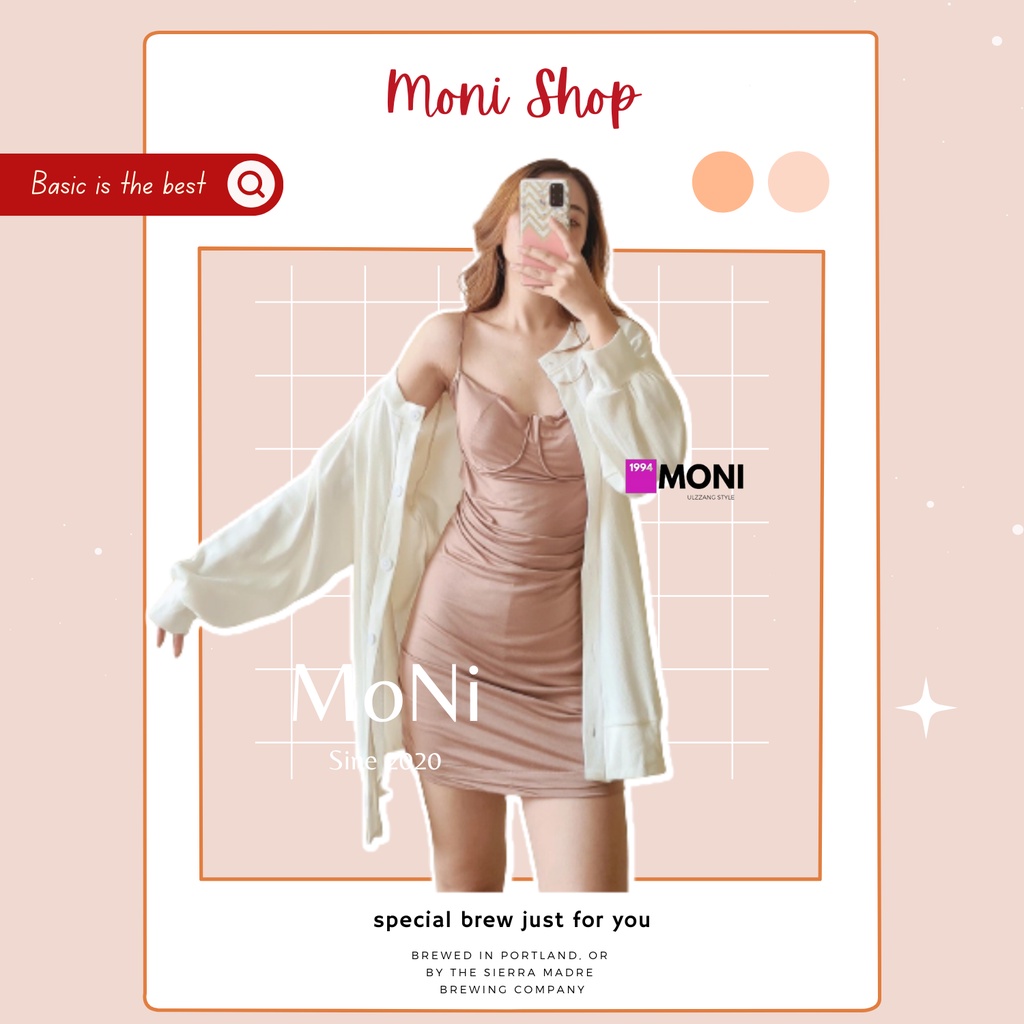 Set đầm 2 dây cúp ngực ôm body kèm áo khoác cảdigan trắng form rộng