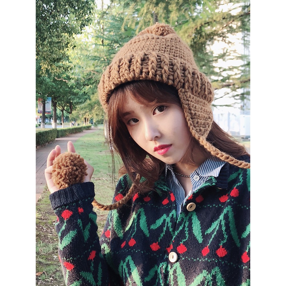 Mũ Len Dệt Kim Màu Trơn Phong Cách Hàn Quốc Dễ Thương Thời Trang Mùa Đông Cho Nữ