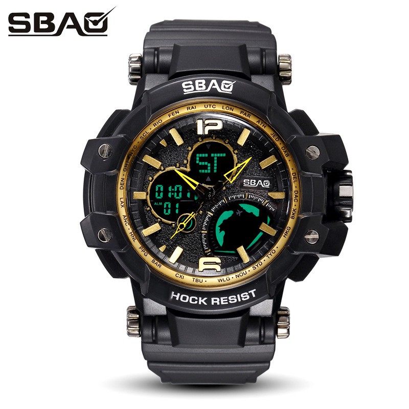 ĐỒNG HỒ KIM ĐIỆN TỬ NAM SBAO S8007 CHẠY 2 MÁY CHỐNG NƯỚC DÂY SILLICONE CAO CẤP