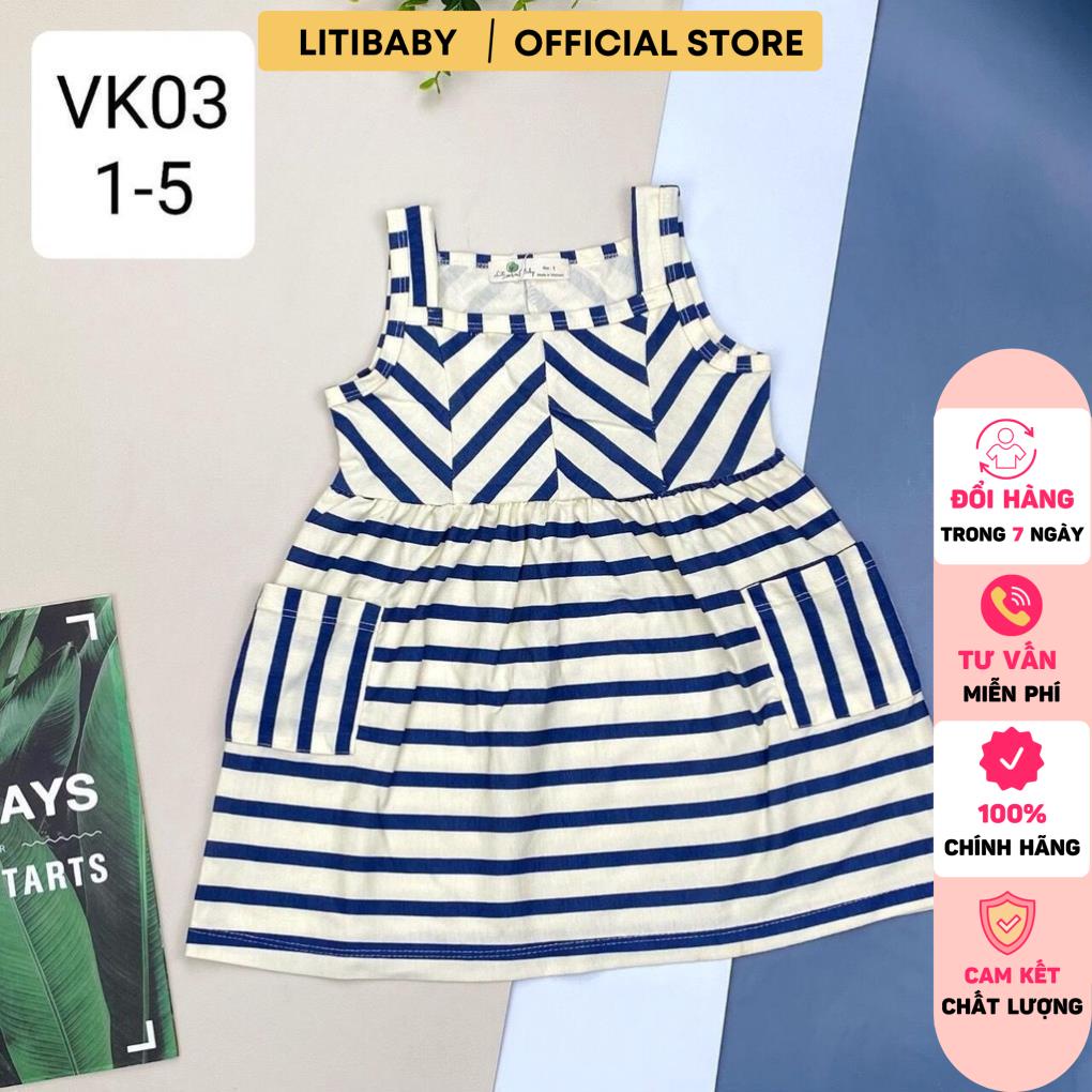 Váy litibaby cho bé gái kẻ 2 dây chất vải cotton 1/5