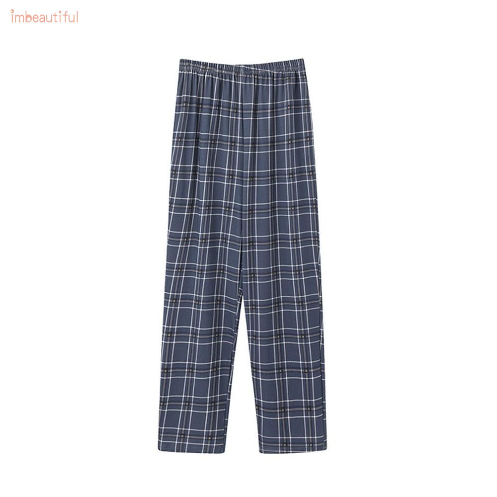 Quần dài mặc nhà vải cotton mỏng dáng rộng kẻ sọc ca rô thời trang mùa thu cho nam