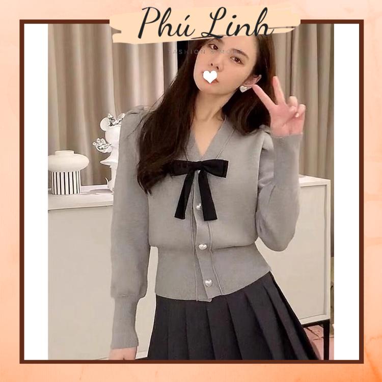 MS462 Áo len kiểu nữ đính nơ khuy trái tim