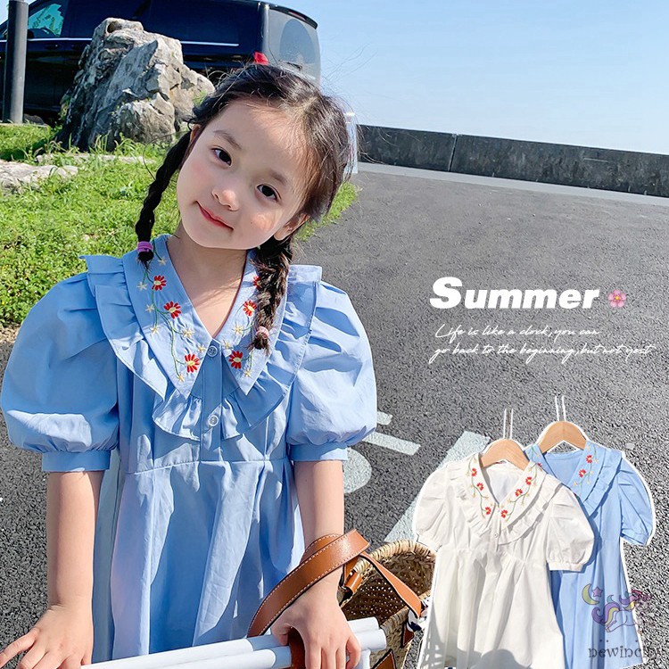 Đầm Tay Phồng Thêu Hoa Đáng Yêu Dành Cho Bé Gái