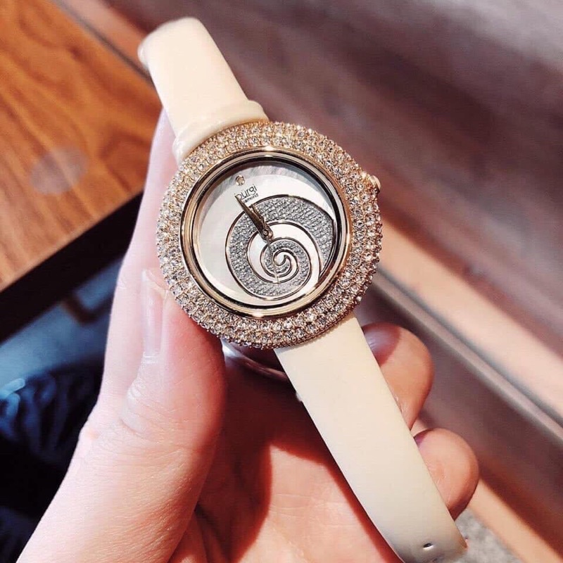 Đồng Hồ Nữ Burgi dây da case 36mm mầu sữa
