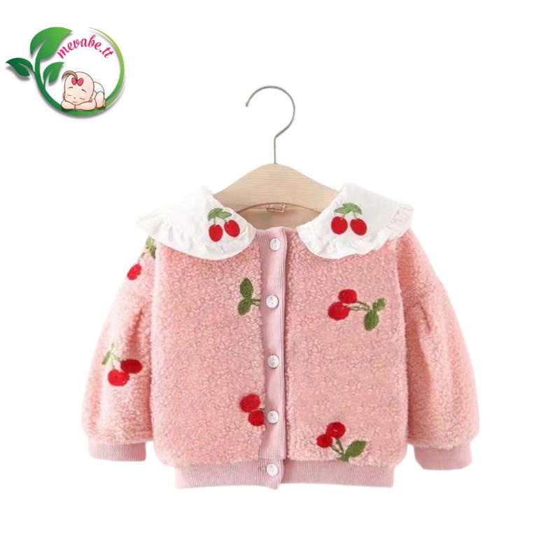 Áo khoác lông cừu cổ cánh sen cho bé gái 9 - 17kg, hàng QCCC
