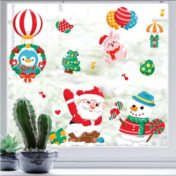 Decal dán tường Noel Hít Tĩnh Điện không Dơ Kính - Noel leo ống khói cùng người tuyết