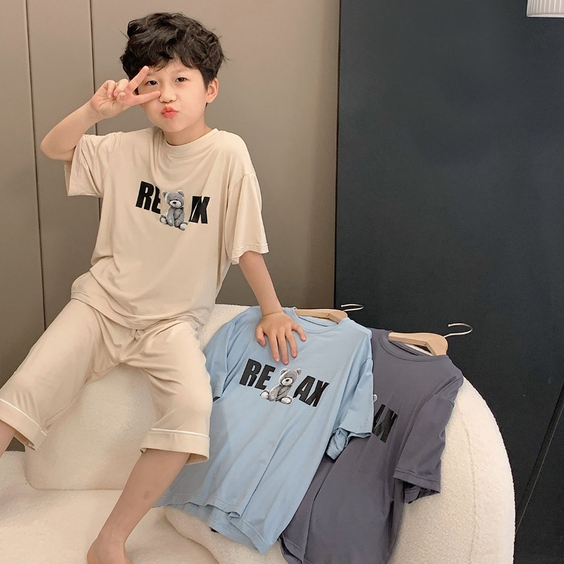 Bộ Đồ Ngủ Ngắn Tay Bằng Lụa Mát Thời Trang Mùa Hè Cho Bé