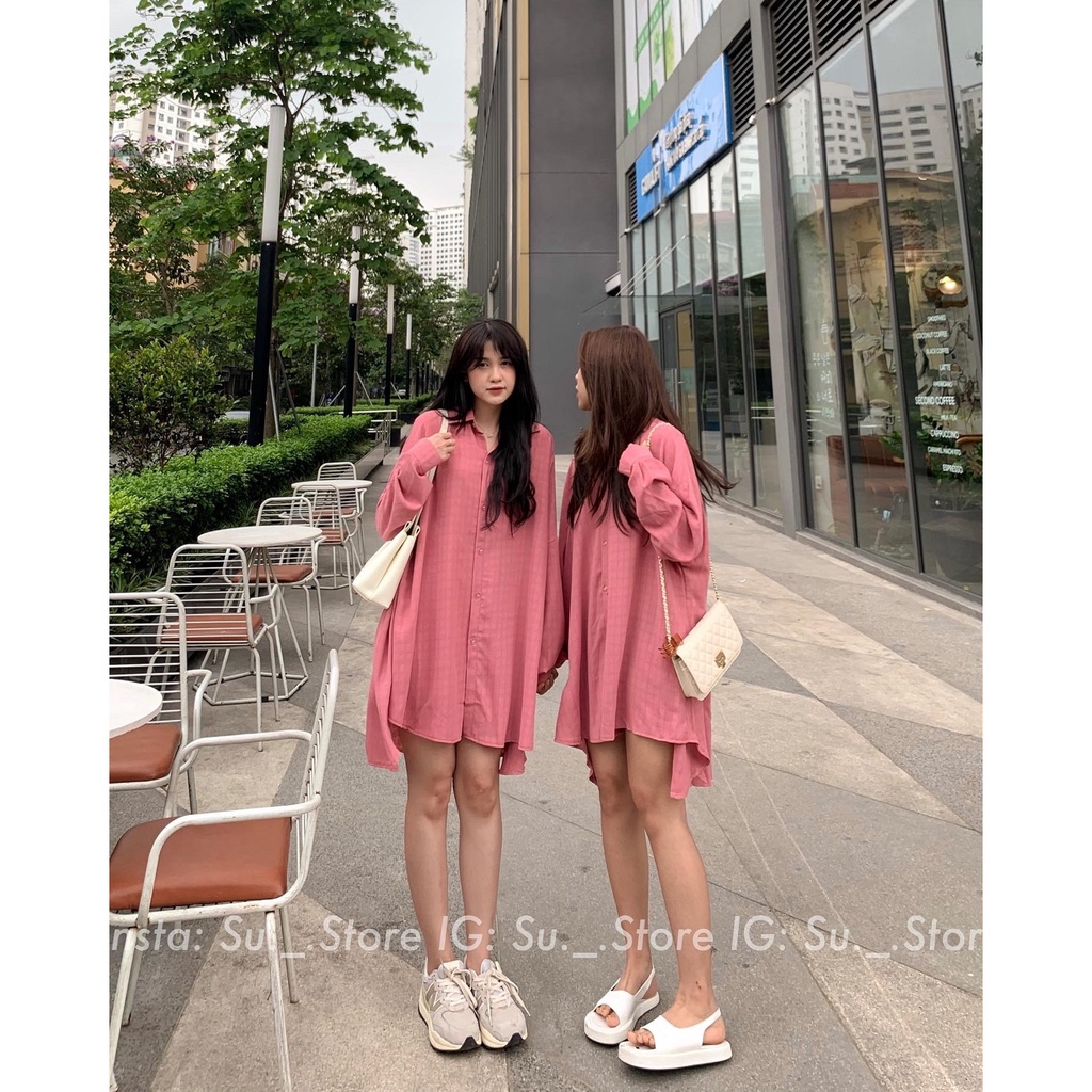 Váy sơ mi dáng rộng kẻ ô chìm V674 SUSTORE