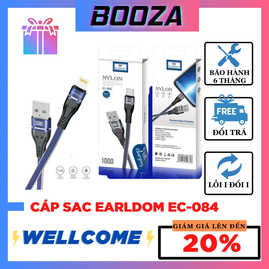 Cáp sạc dù EARLDOM EC-084 dây dài 1m,chống đứt gãy,sử dụng cho đầu/Type-C/Micro