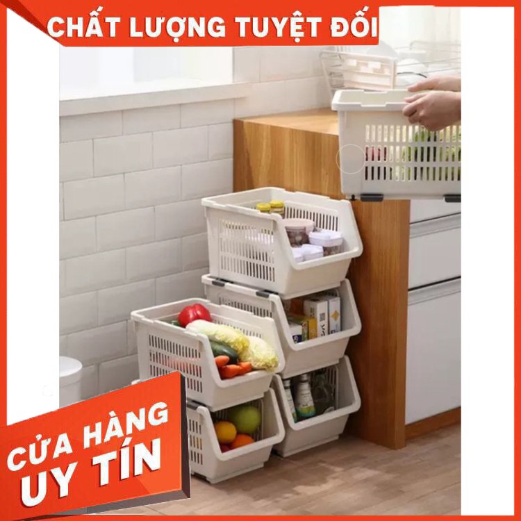 Kệ rổ nhựa 4 tầng đựng đồ đa năng cao cấp dễ tháo lắp, không nắp và bánh xe (tặng một chổi vệ sinh bếp từ mini )