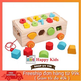 Đồ chơi xe kéo thả hình khối gỗ luồn hạt