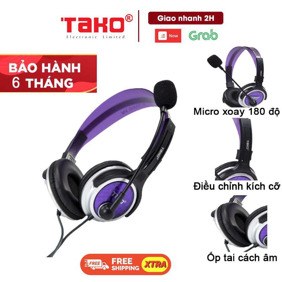 Tai Nghe máy tính kèm mic Chụp Tai TAKO TA-74 - Headphone Chùm Tai Gaming - Hàng Chính Hãng