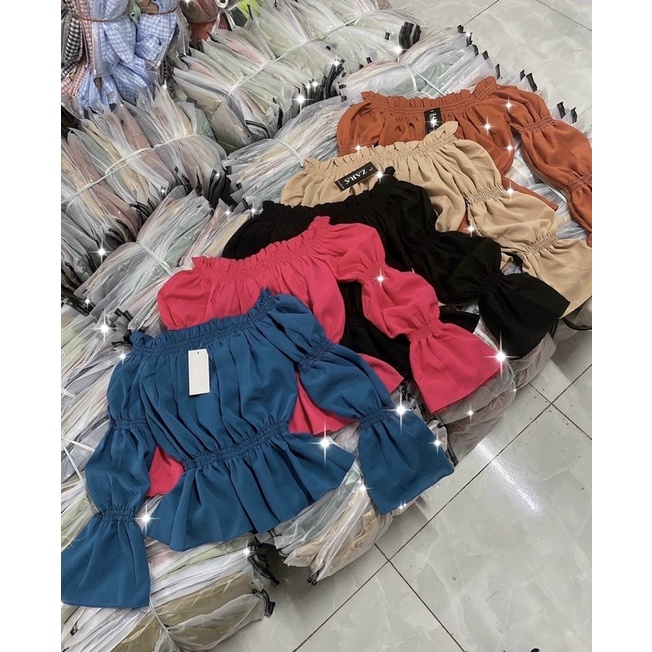 Set Bộ Trễ Vai Đũi Nhún Tay Phồng Quần Ống Rộng Em Comisss