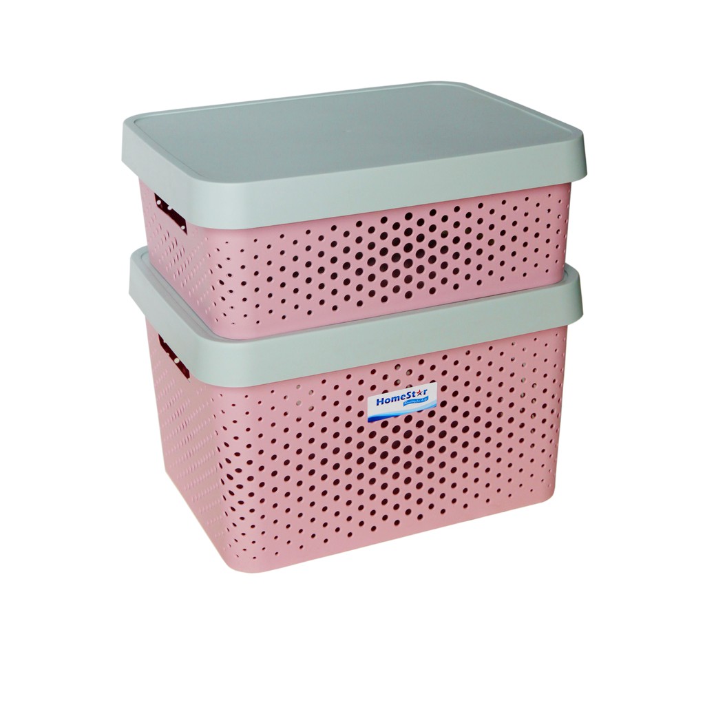 Hộp Nhựa Đựng Đồ dạng lưới Tiện Dụng Homestar Size L Hồng